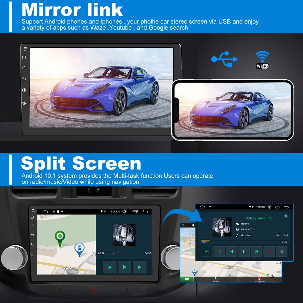 Toyota Android Head Unit AWESAFE Android 13 Car Radio Stereo for Toyota Highlander 2008-2013 with Wireless Carplay Android Auto 10 Inch Touch Screen 2GB 32GB WiFi GPS Bluetooth SWC