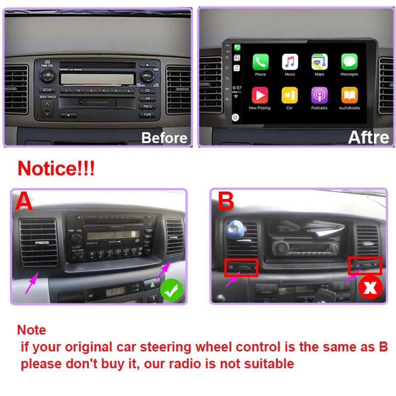 Toyota Android Head Unit 4-64G Android 13 For Toyota Corolla 2003-2008 Car Stereo Radio Wireless Carplay GPS Wifi