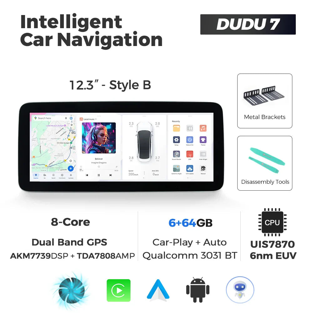 DUDUAUTO DUDU7 A7870 12.3-inch Universal Car Radio DVD Player Android 13 Wireless Carplay Navigation GPS Intelligent Systems
