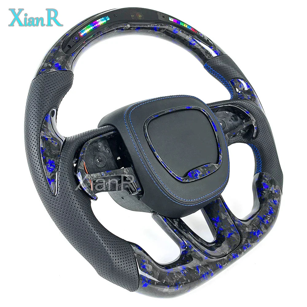 Car Interior Accessories for Dodge Challenger Charger Custom LED Blue Forged Carbon Fiber Steering Wheel for Jeep Cherokee