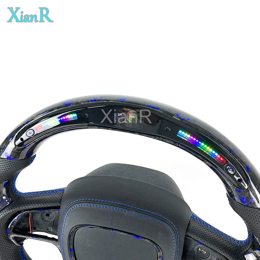 Car Interior Accessories for Dodge Challenger Charger Custom LED Blue Forged Carbon Fiber Steering Wheel for Jeep Cherokee