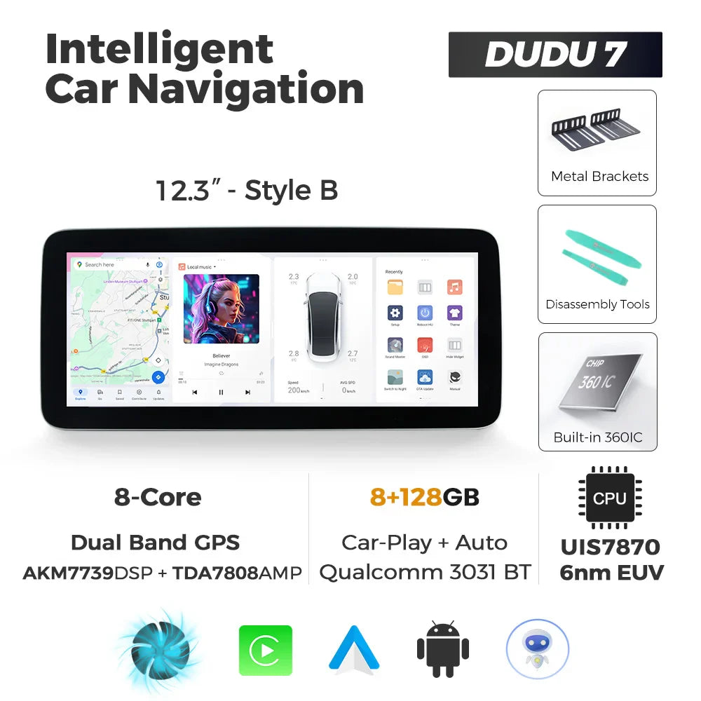 DUDUAUTO DUDU7 A7870 12.3-inch Universal Car Radio DVD Player Android 13 Wireless Carplay Navigation GPS Intelligent Systems