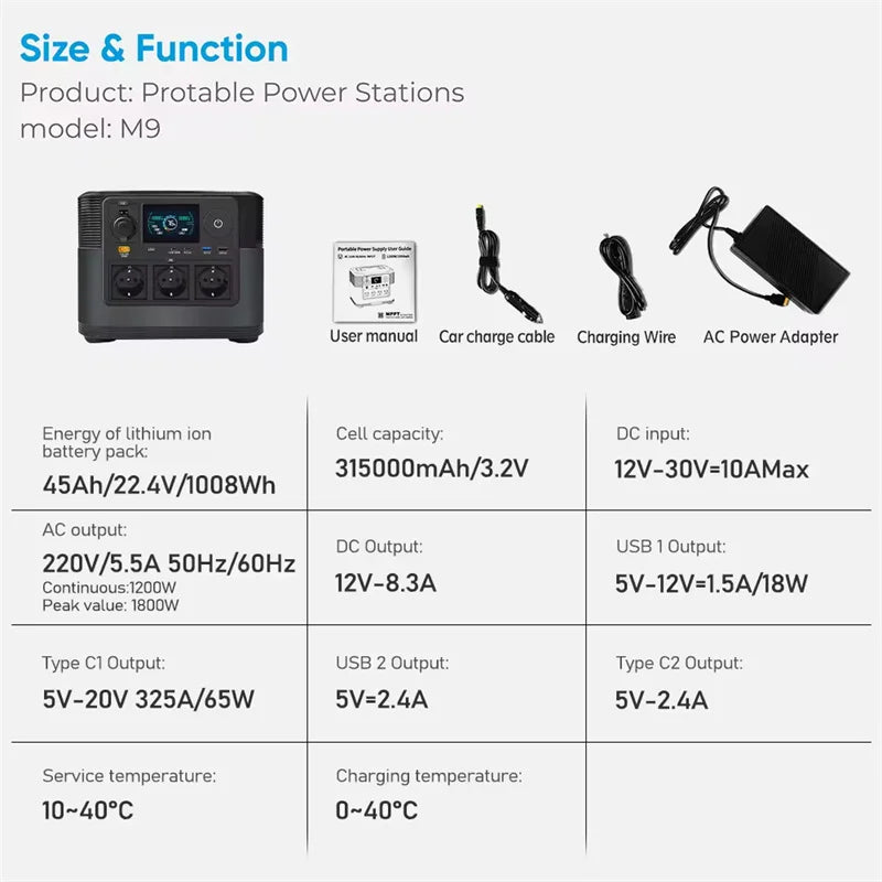 1200W 1008Wh Pure Sine Wave Outdoor Camping RV /Emergency (CE )Lithium Generator AC Power Bank Solar Portable Power Station