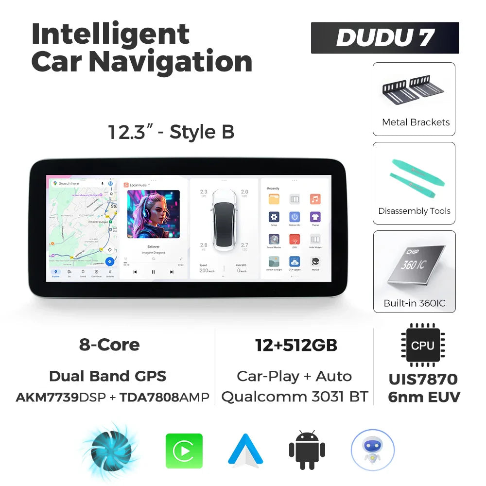DUDUAUTO DUDU7 A7870 12.3-inch Universal Car Radio DVD Player Android 13 Wireless Carplay Navigation GPS Intelligent Systems