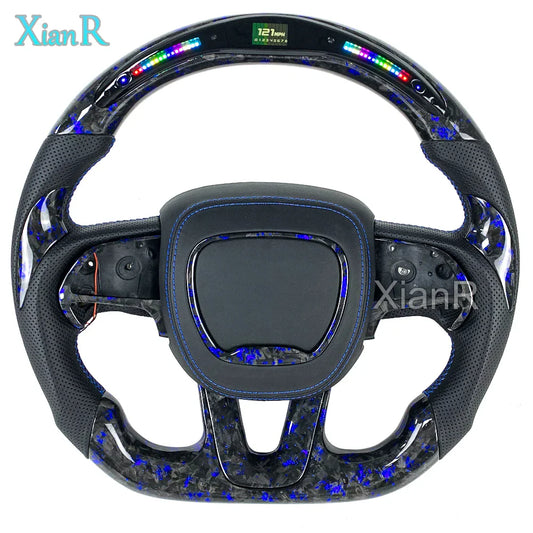 Car Interior Accessories for Dodge Challenger Charger Custom LED Blue Forged Carbon Fiber Steering Wheel for Jeep Cherokee