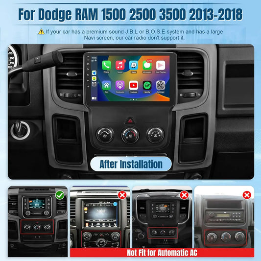 New 9 Inch Wireless Car Radio for Dodge Ram 2013-2018 1500 2500 3500 Touch Screen Car Stereo with Backup Camera GPS (Manual AC)