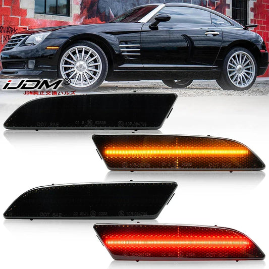 4PCS LED Side Marker light bumper front amber & rear red turn Signal Lights for 2004 2005 2006 2007 -2008 Chrysler Crossfire