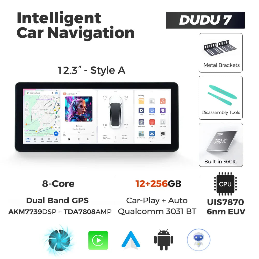 DUDUAUTO DUDU7 A7870 12.3-inch Universal Car Radio DVD Player Android 13 Wireless Carplay Navigation GPS Intelligent Systems