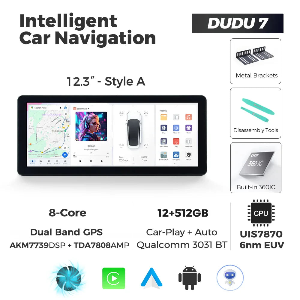 DUDUAUTO DUDU7 A7870 12.3-inch Universal Car Radio DVD Player Android 13 Wireless Carplay Navigation GPS Intelligent Systems