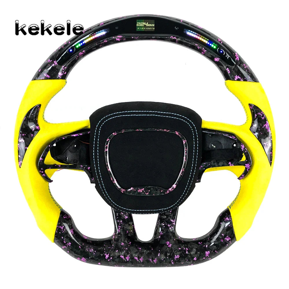 Car Interior Accessories for Dodge Challenger Charger Custom LED Blue Forged Carbon Fiber Steering Wheel for Jeep Cherokee