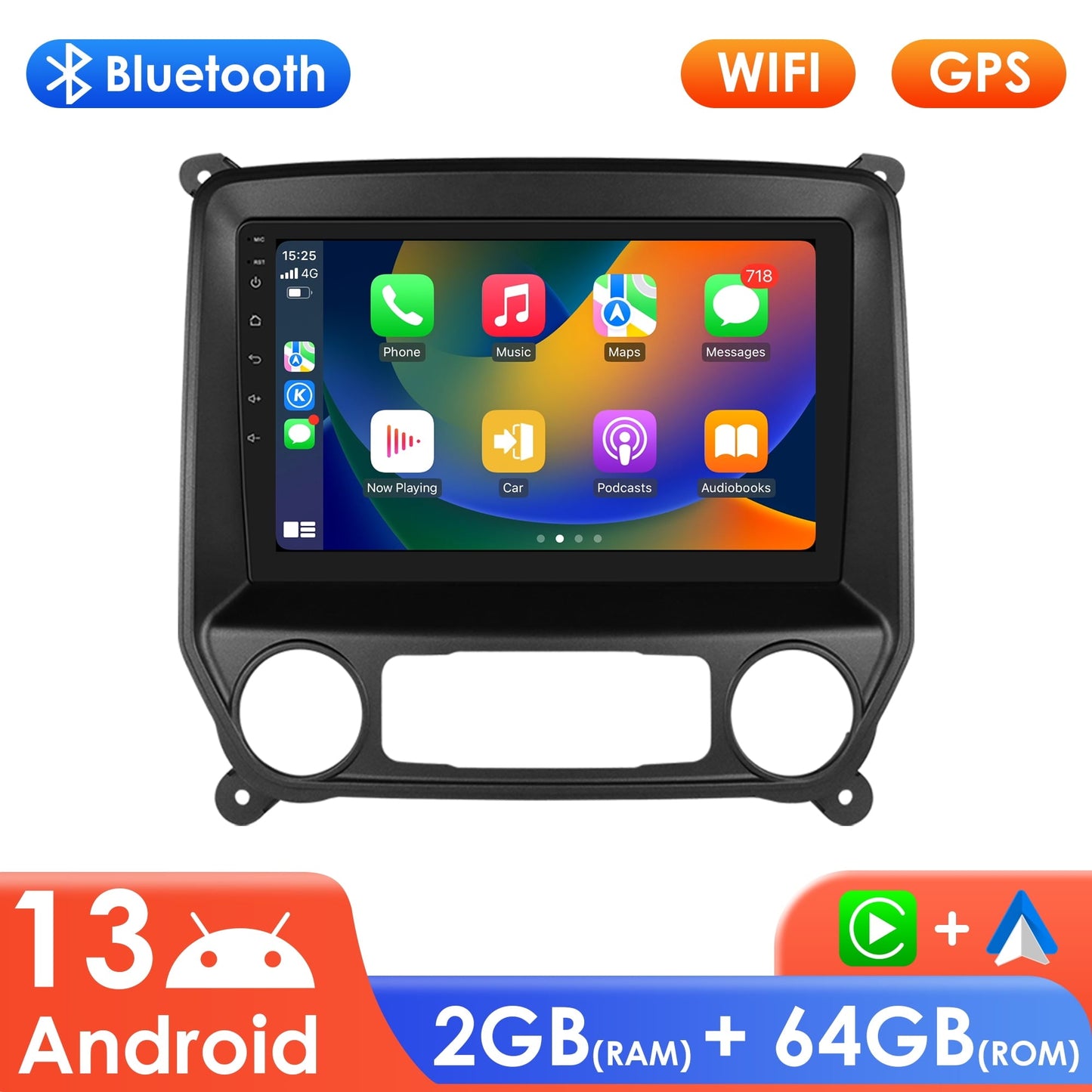 Android 13 Bluetooth Apple Carplay 2+64GB Wifi RDS Car Stereo Radio Head Unit Multimedia GPS Navigation Player For Chevrolet Silverado/ GMC Sierra 2014 2015 2016 2017 2018