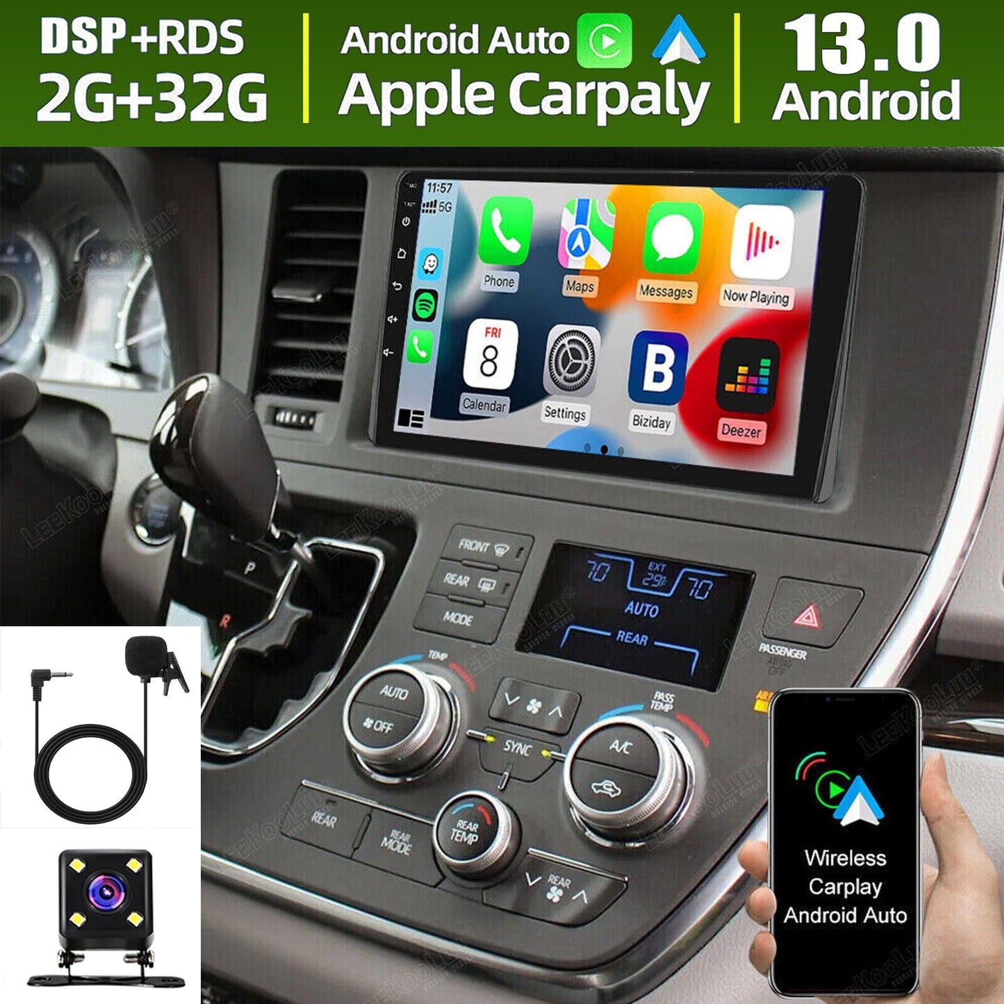 Toyota Android Head Unit Android 13 Car Radio Stereo for Toyota Sienna 2015-2018, 9" Car Multifunctional Player Support Carplay Android Auto GPS Navigation WIFI Bluetooth Rear Camera 4GB RAM + 64GB ROM, Black