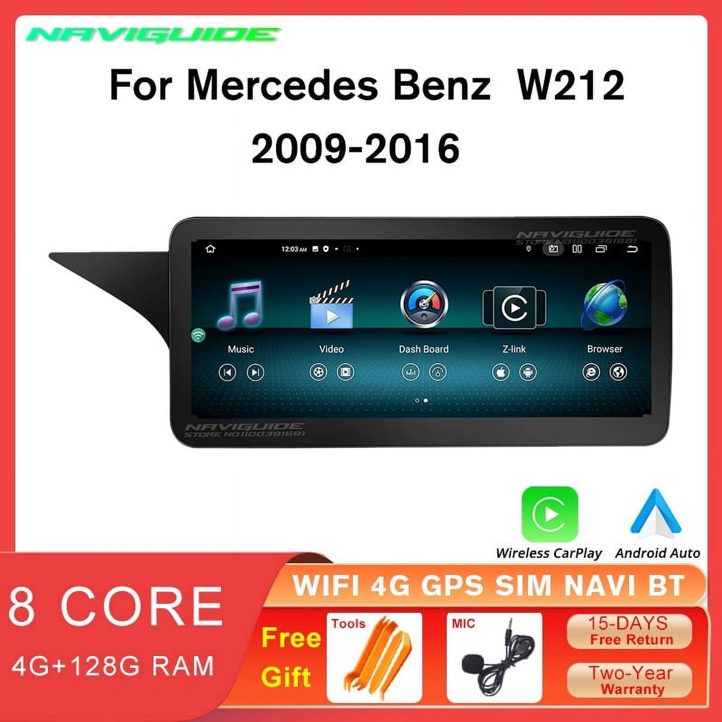 Mercedes-Benz Android Head Unit Android 13 Car Stereo 10.25" Car Touch Screen for Mercedes Benz E Class W212 2009-2016 Year with NTG4.0/4.5/5.0, Support Wireless Carplay Android Auto Navigation Camera