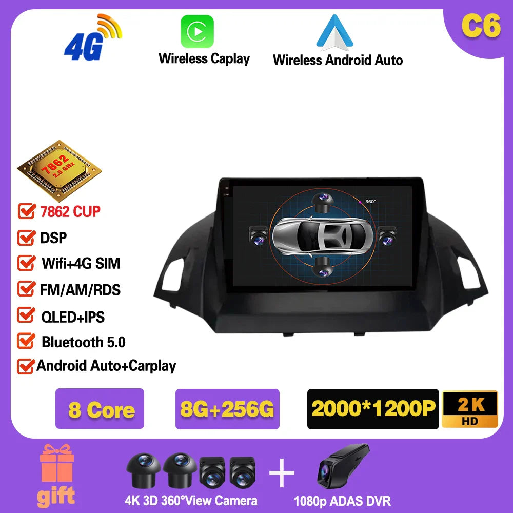Android 14 For Ford Kuga 2 Escape 3 2012 - 2019 Car Stereo Unit Multimedia Radio Video Player GPS Wireless Carplay No 2din Ferrari Android host