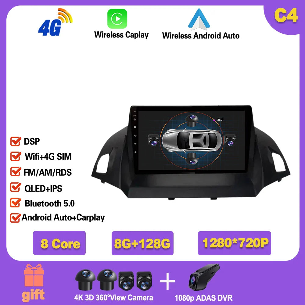 Android 14 For Ford Kuga 2 Escape 3 2012 - 2019 Car Stereo Unit Multimedia Radio Video Player GPS Wireless Carplay No 2din Ferrari Android host