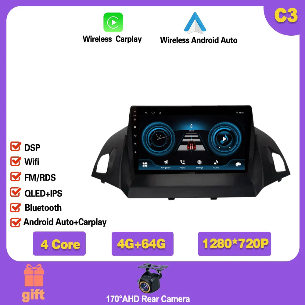 Android 14 For Ford Kuga 2 Escape 3 2012 - 2019 Car Stereo Unit Multimedia Radio Video Player GPS Wireless Carplay No 2din Ferrari Android host