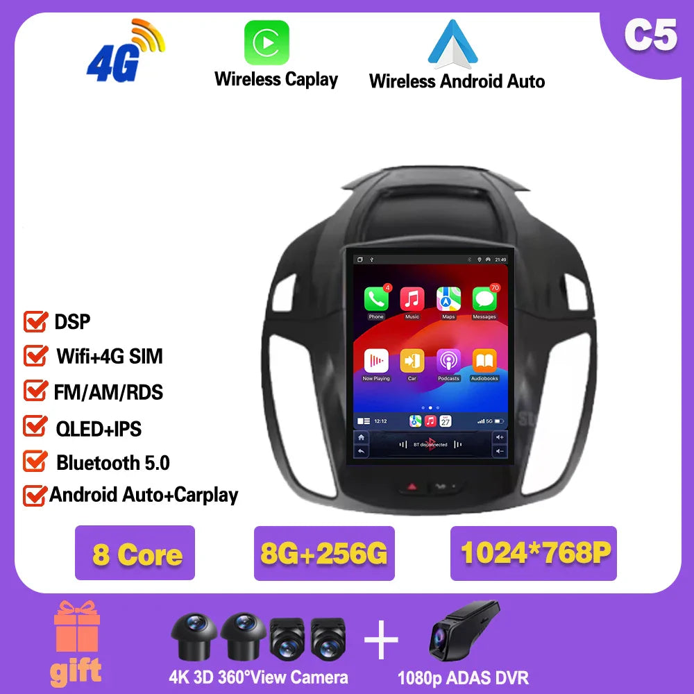 Android 14 For Ford Kuga 3 Escape 3 2012-2019 9.7 inch Car Radio Multimedia Video Player Stereo Navigation GPS WIFI Carplay Ferrari Android host