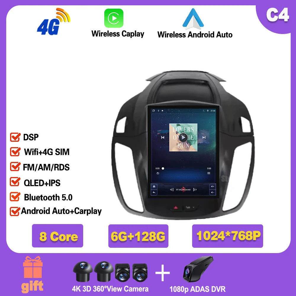 Android 14 For Ford Kuga 3 Escape 3 2012-2019 9.7 inch Car Radio Multimedia Video Player Stereo Navigation GPS WIFI Carplay Ferrari Android host
