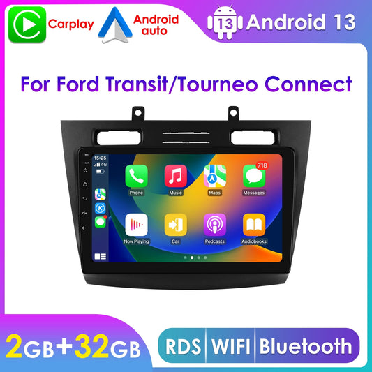 Android Auto Apple Carplay 2+32GB Bluetooth Wifi RDS Car Stereo Radio Head Unit Multimedia GPS Navigation Player For Ford Transit Tourneo Connect 2010 2011 2012 2013 2014