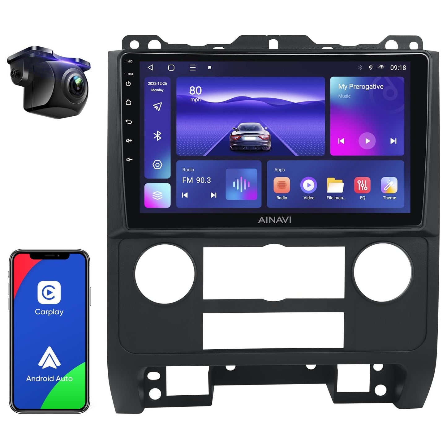 Android Radio Car Play Stereo for 2007-2012 Ford Kuga Mazda Tribute 9 Inch Touchscreen Car Radio with Wireless Apple Carplay Android Auto GPS Navigation WiFi Bluetooth AM/FM RDS Backup Camera C42