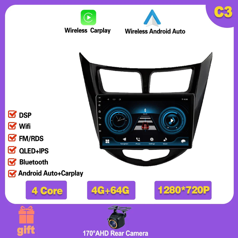 Car Radio For Hyundai Solaris 1 2010 - 2016 Android 14 wifi Multimedia Video Player Navigaion GPS Stereo 2din DVD Head unit Ferrari Android host