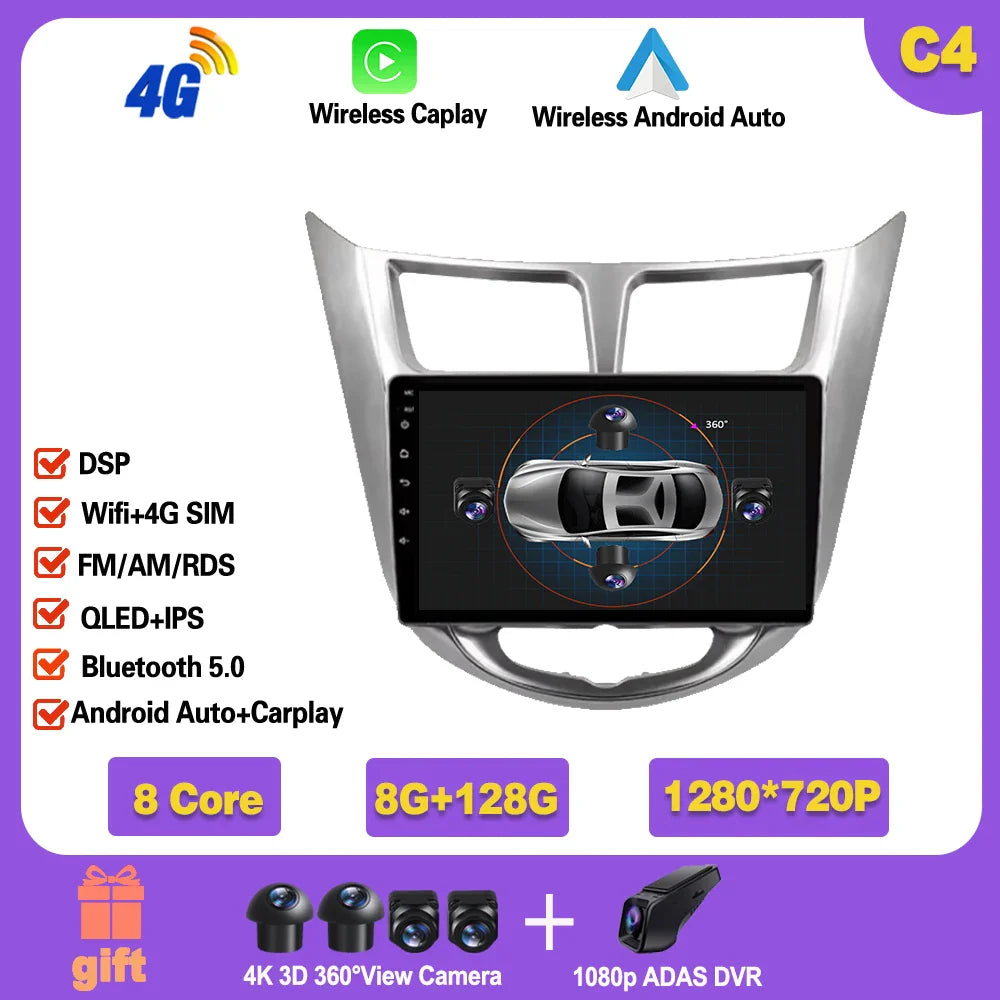 Car Radio For Hyundai Solaris 1 2010 - 2016 Android 14 wifi Multimedia Video Player Navigaion GPS Stereo 2din DVD Head unit Ferrari Android host