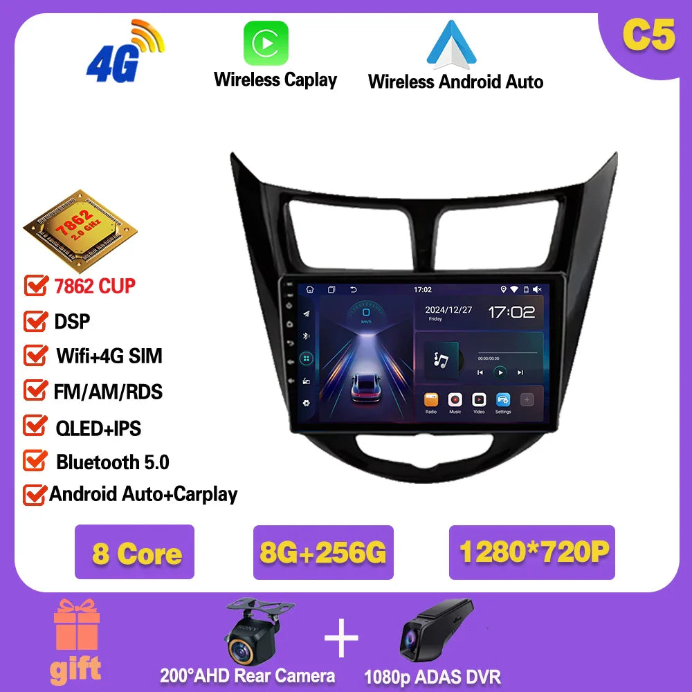 Car Radio For Hyundai Solaris 1 2010 - 2016 Android 14 wifi Multimedia Video Player Navigaion GPS Stereo 2din DVD Head unit Ferrari Android host