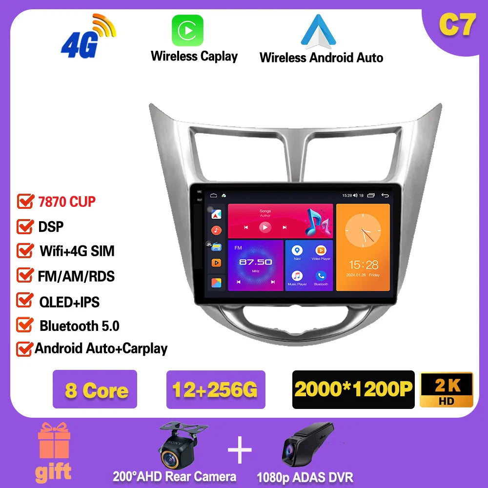 Car Radio For Hyundai Solaris 1 2010 - 2016 Android 14 wifi Multimedia Video Player Navigaion GPS Stereo 2din DVD Head unit Ferrari Android host