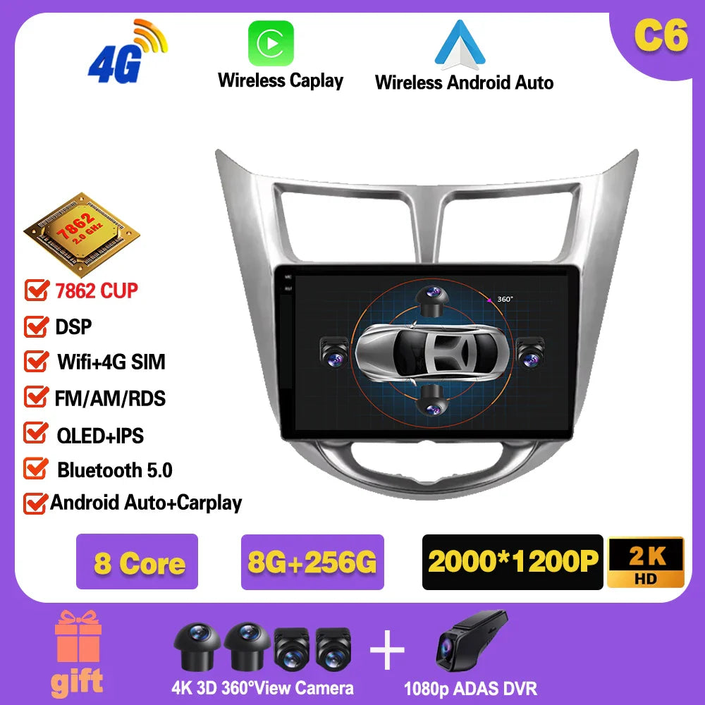 Car Radio For Hyundai Solaris 1 2010 - 2016 Android 14 wifi Multimedia Video Player Navigaion GPS Stereo 2din DVD Head unit Ferrari Android host