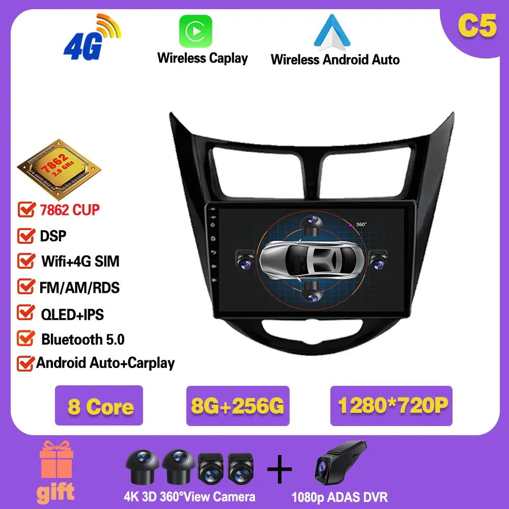 Car Radio For Hyundai Solaris 1 2010 - 2016 Android 14 wifi Multimedia Video Player Navigaion GPS Stereo 2din DVD Head unit Ferrari Android host