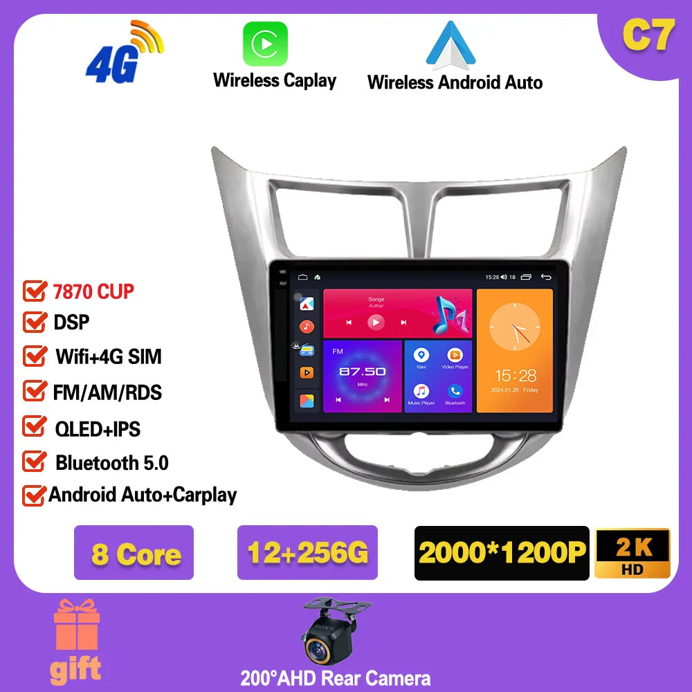 Car Radio For Hyundai Solaris 1 2010 - 2016 Android 14 wifi Multimedia Video Player Navigaion GPS Stereo 2din DVD Head unit Ferrari Android host