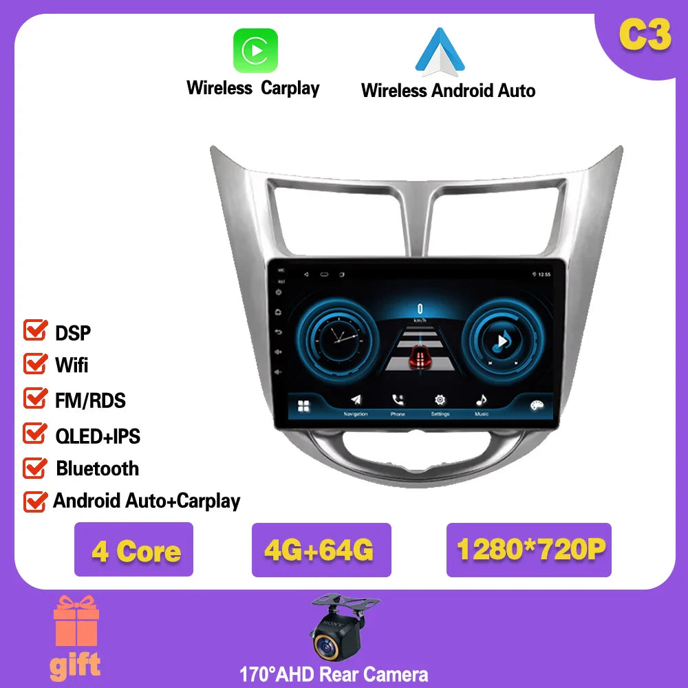 Car Radio For Hyundai Solaris 1 2010 - 2016 Android 14 wifi Multimedia Video Player Navigaion GPS Stereo 2din DVD Head unit Ferrari Android host