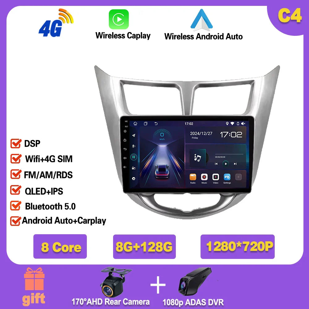 Car Radio For Hyundai Solaris 1 2010 - 2016 Android 14 wifi Multimedia Video Player Navigaion GPS Stereo 2din DVD Head unit Ferrari Android host