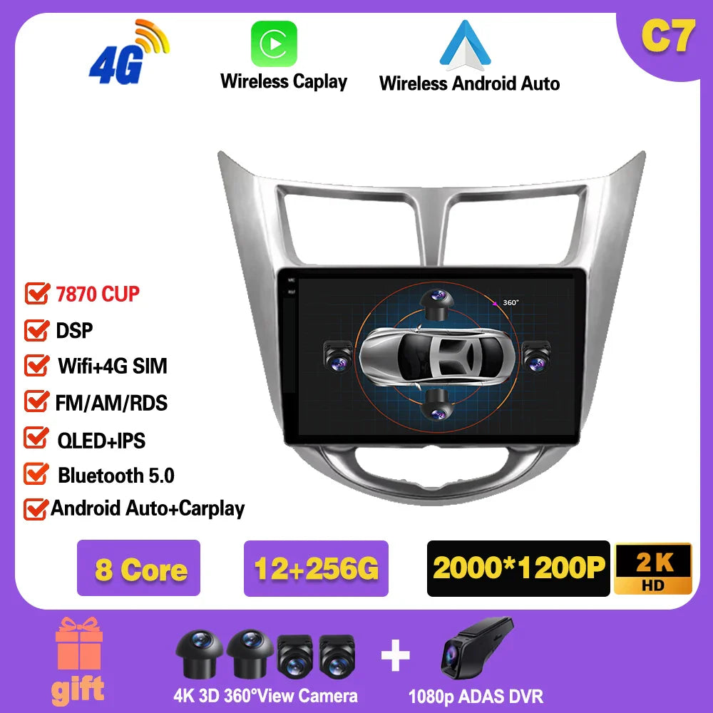 Car Radio For Hyundai Solaris 1 2010 - 2016 Android 14 wifi Multimedia Video Player Navigaion GPS Stereo 2din DVD Head unit Ferrari Android host