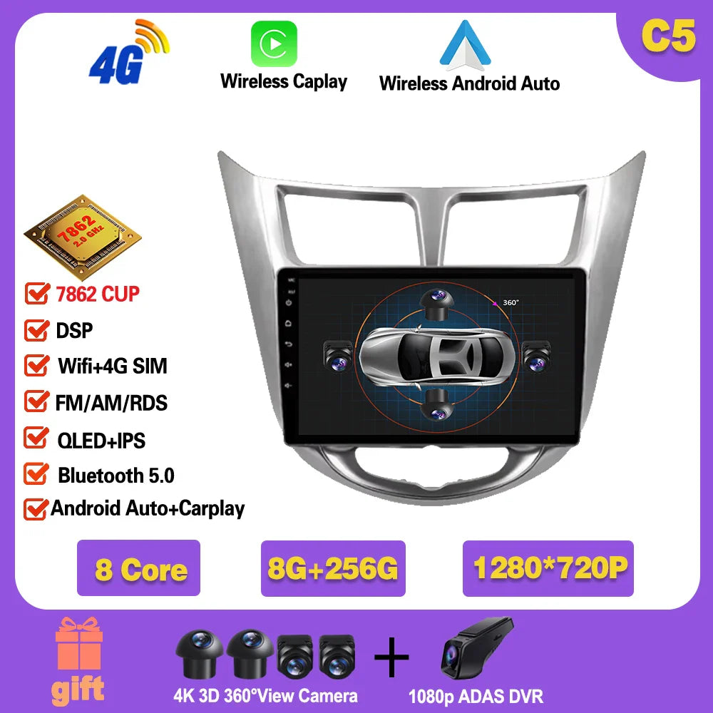 Car Radio For Hyundai Solaris 1 2010 - 2016 Android 14 wifi Multimedia Video Player Navigaion GPS Stereo 2din DVD Head unit Ferrari Android host