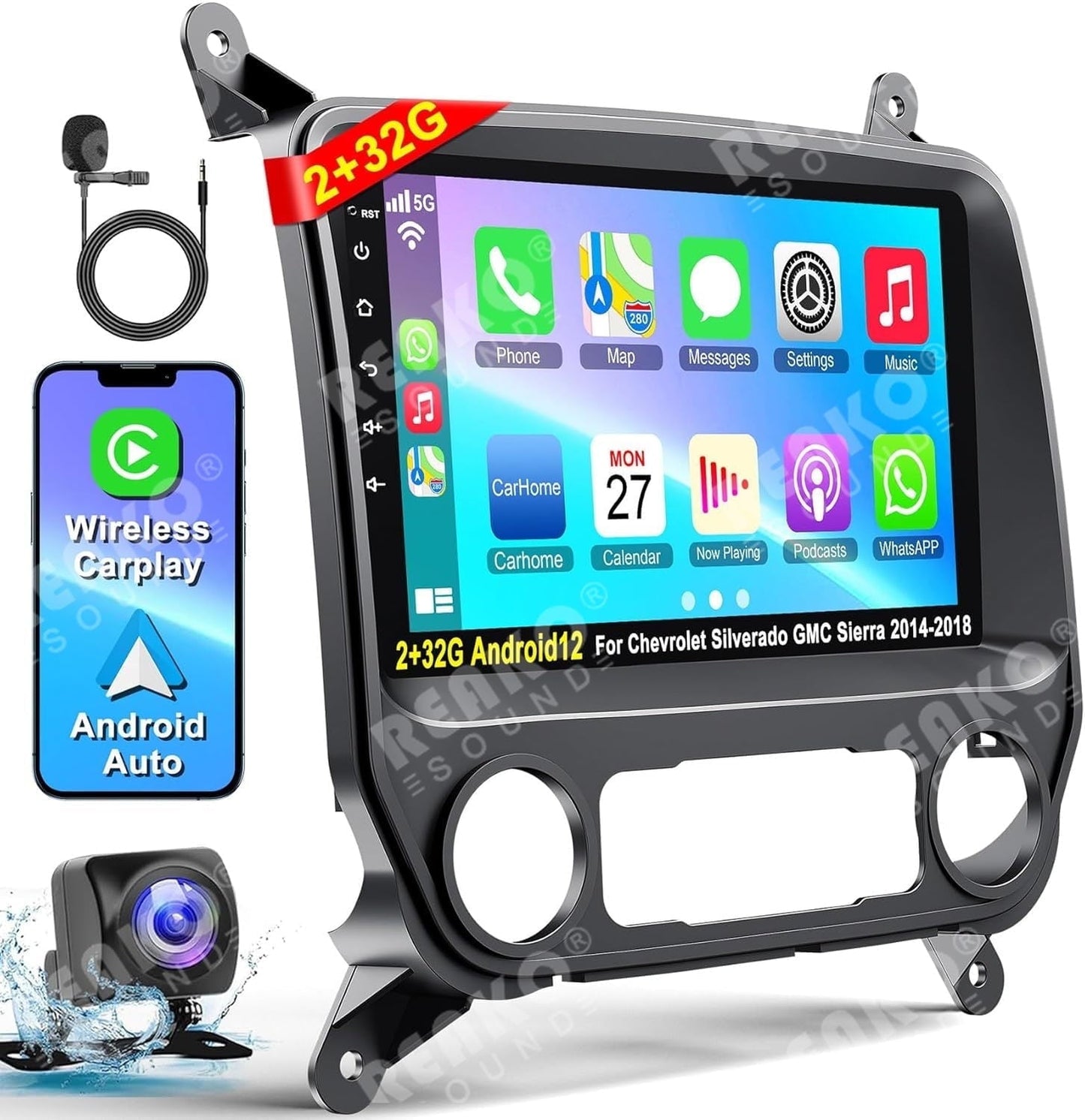 Car Stereo Radio for 2014-2018 Chevrolet Silverado & GMC Sierra,Android Wireless CarPlay Android Auto Silverado Radio Support Back-up Camera/Voice Contro/Map Navigation/FM Radio/SWC