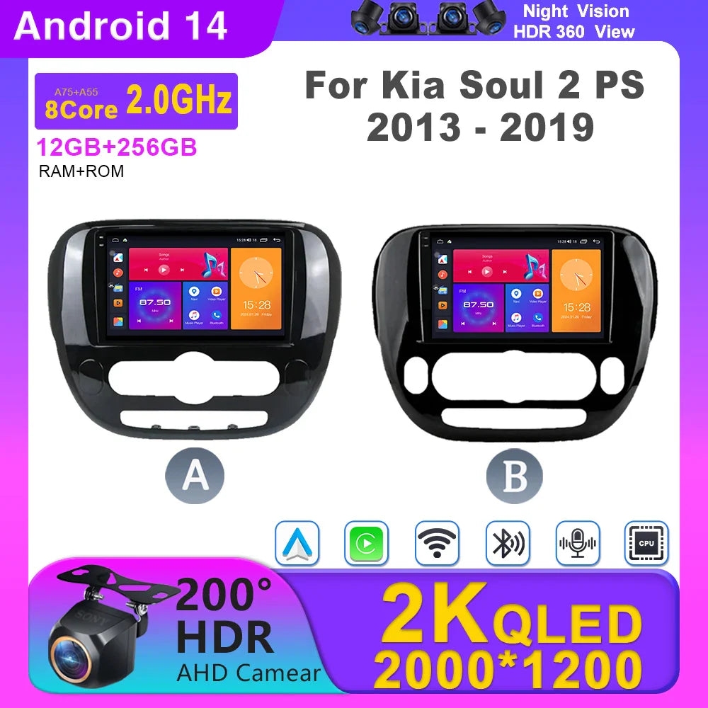 Carplay Auto WiFi For Kia Soul 2 PS 2013 - 2019 Android 14 Car Radio Multimedia Video Player Navigation GPS No 2din 2 din dvd Ferrari Android host