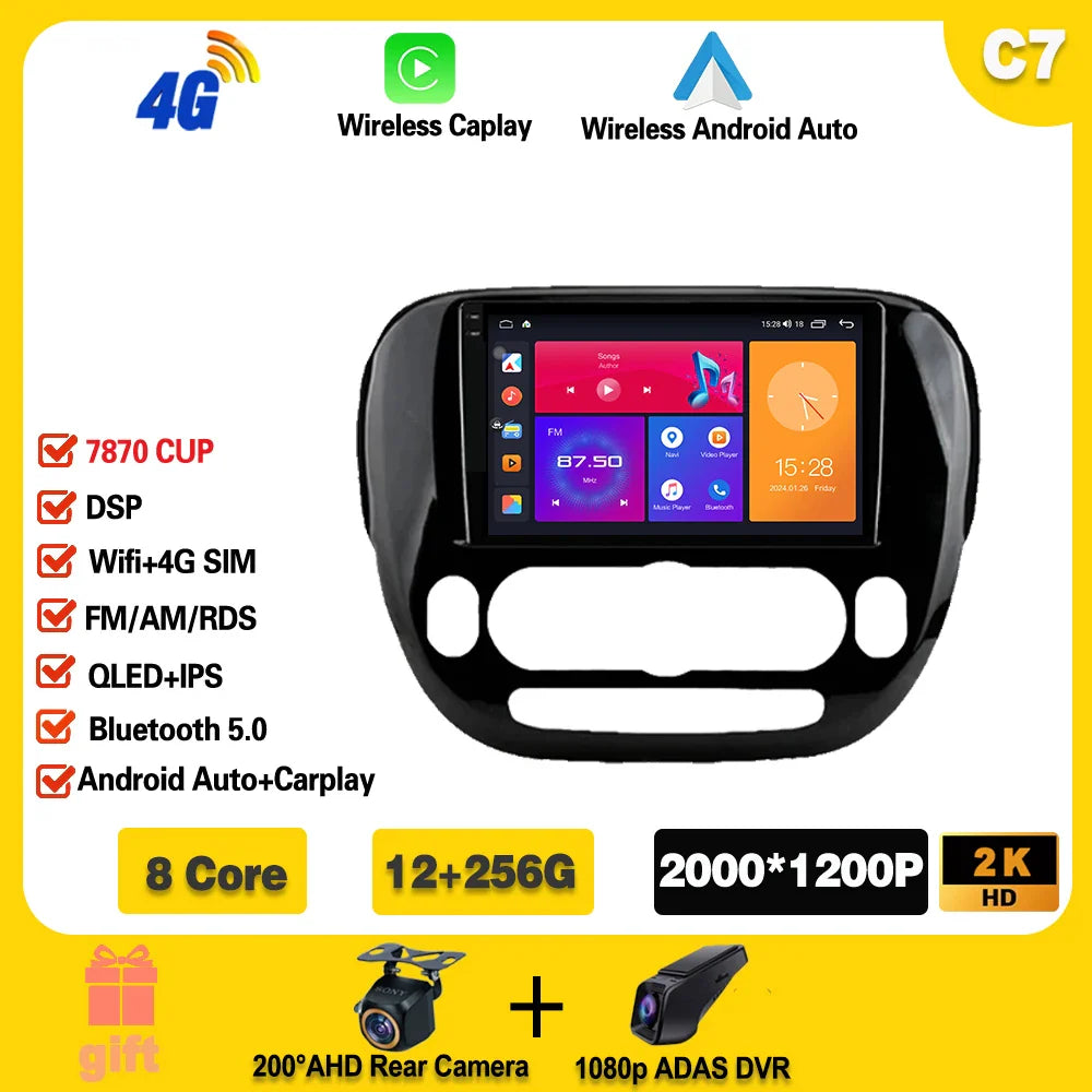 Carplay Auto WiFi For Kia Soul 2 PS 2013 - 2019 Android 14 Car Radio Multimedia Video Player Navigation GPS No 2din 2 din dvd Ferrari Android host