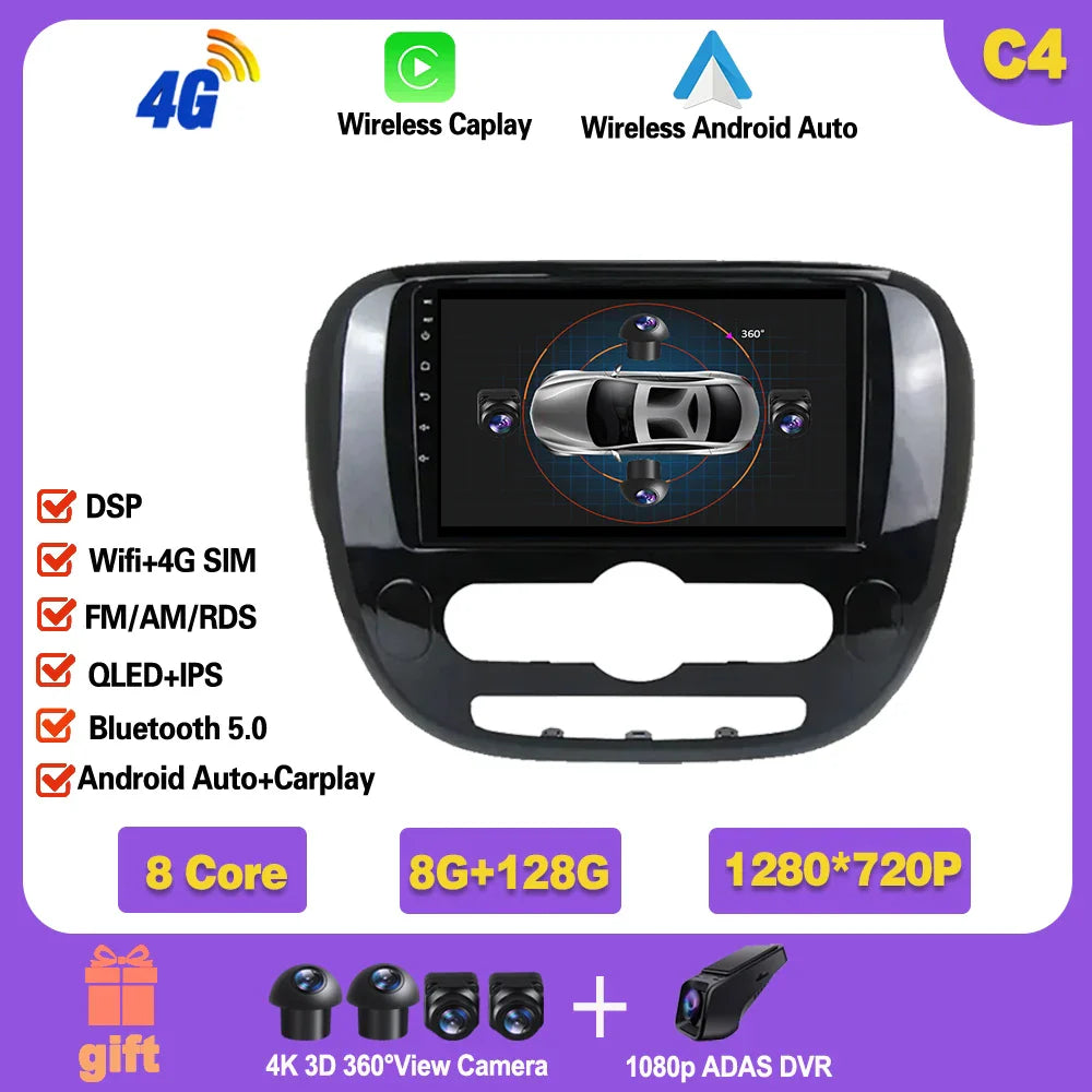 Carplay Auto WiFi For Kia Soul 2 PS 2013 - 2019 Android 14 Car Radio Multimedia Video Player Navigation GPS No 2din 2 din dvd Ferrari Android host