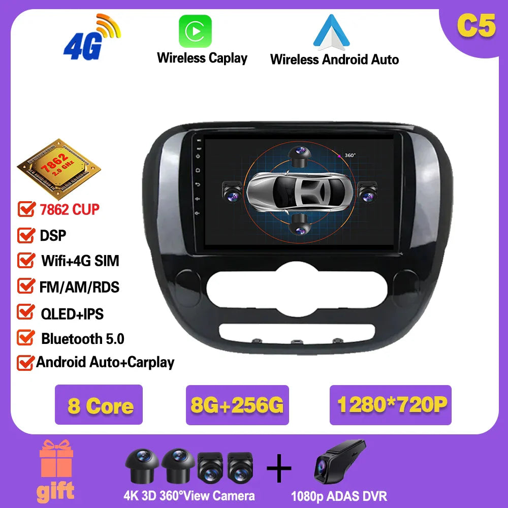 Carplay Auto WiFi For Kia Soul 2 PS 2013 - 2019 Android 14 Car Radio Multimedia Video Player Navigation GPS No 2din 2 din dvd Ferrari Android host