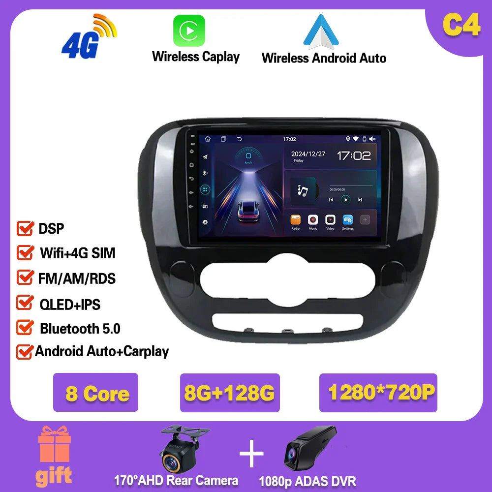 Carplay Auto WiFi For Kia Soul 2 PS 2013 - 2019 Android 14 Car Radio Multimedia Video Player Navigation GPS No 2din 2 din dvd Ferrari Android host