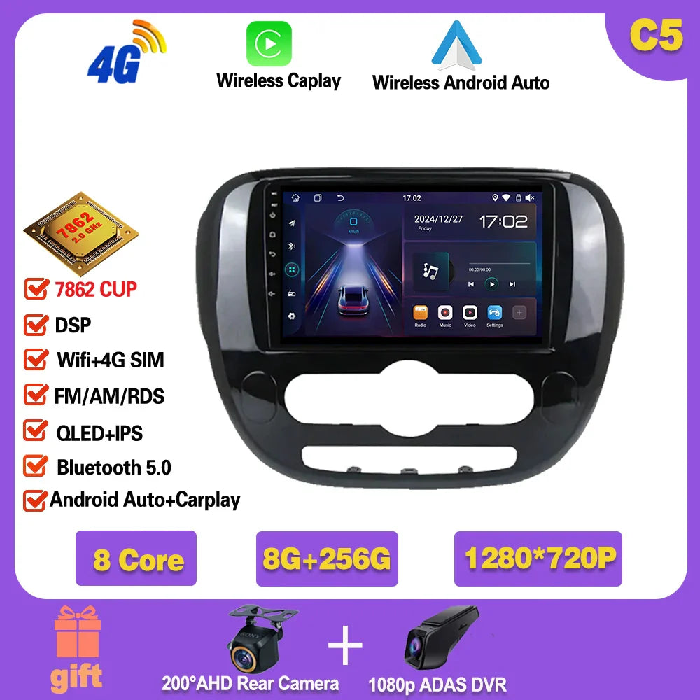 Carplay Auto WiFi For Kia Soul 2 PS 2013 - 2019 Android 14 Car Radio Multimedia Video Player Navigation GPS No 2din 2 din dvd Ferrari Android host