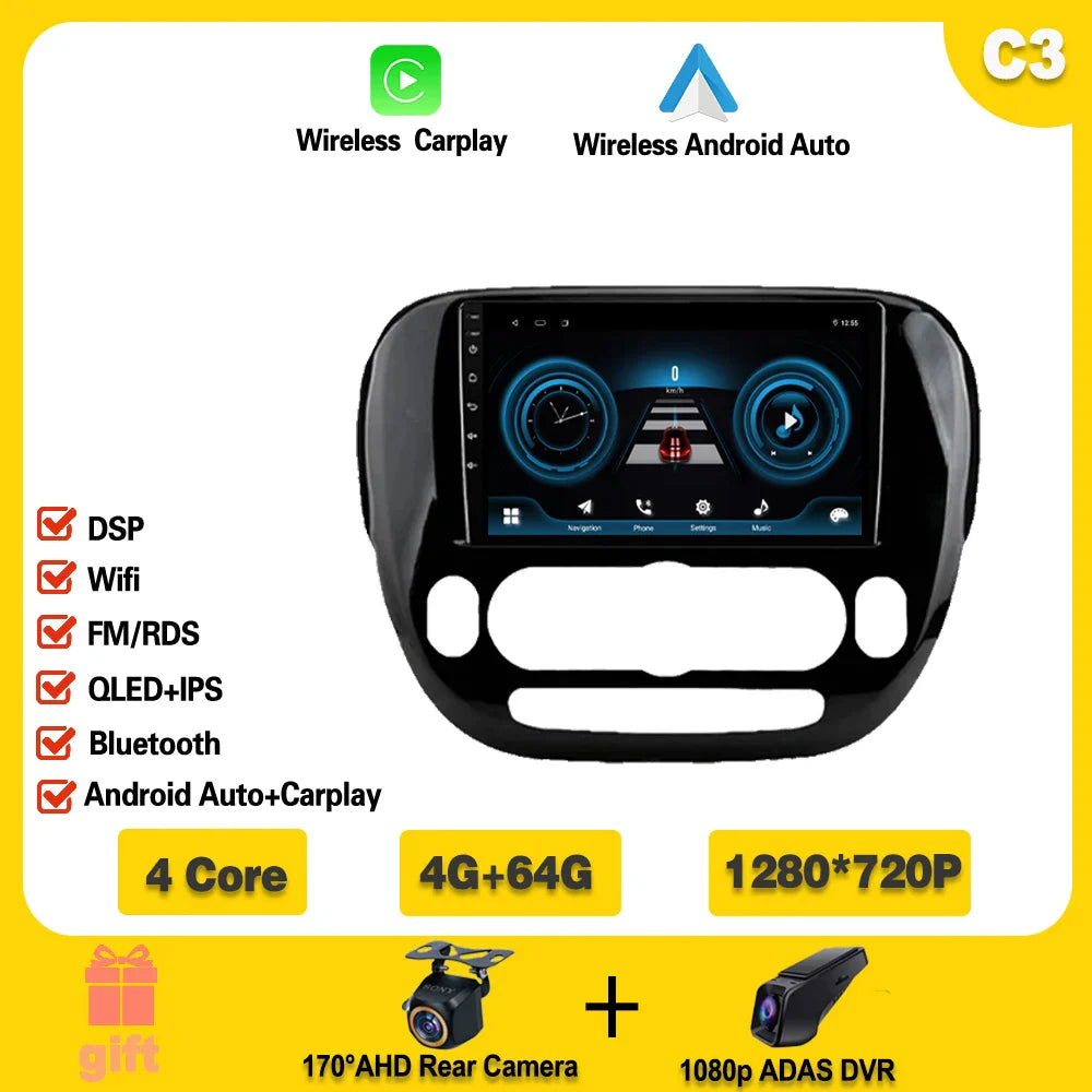 Carplay Auto WiFi For Kia Soul 2 PS 2013 - 2019 Android 14 Car Radio Multimedia Video Player Navigation GPS No 2din 2 din dvd Ferrari Android host