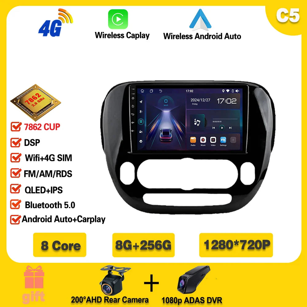 Carplay Auto WiFi For Kia Soul 2 PS 2013 - 2019 Android 14 Car Radio Multimedia Video Player Navigation GPS No 2din 2 din dvd Ferrari Android host