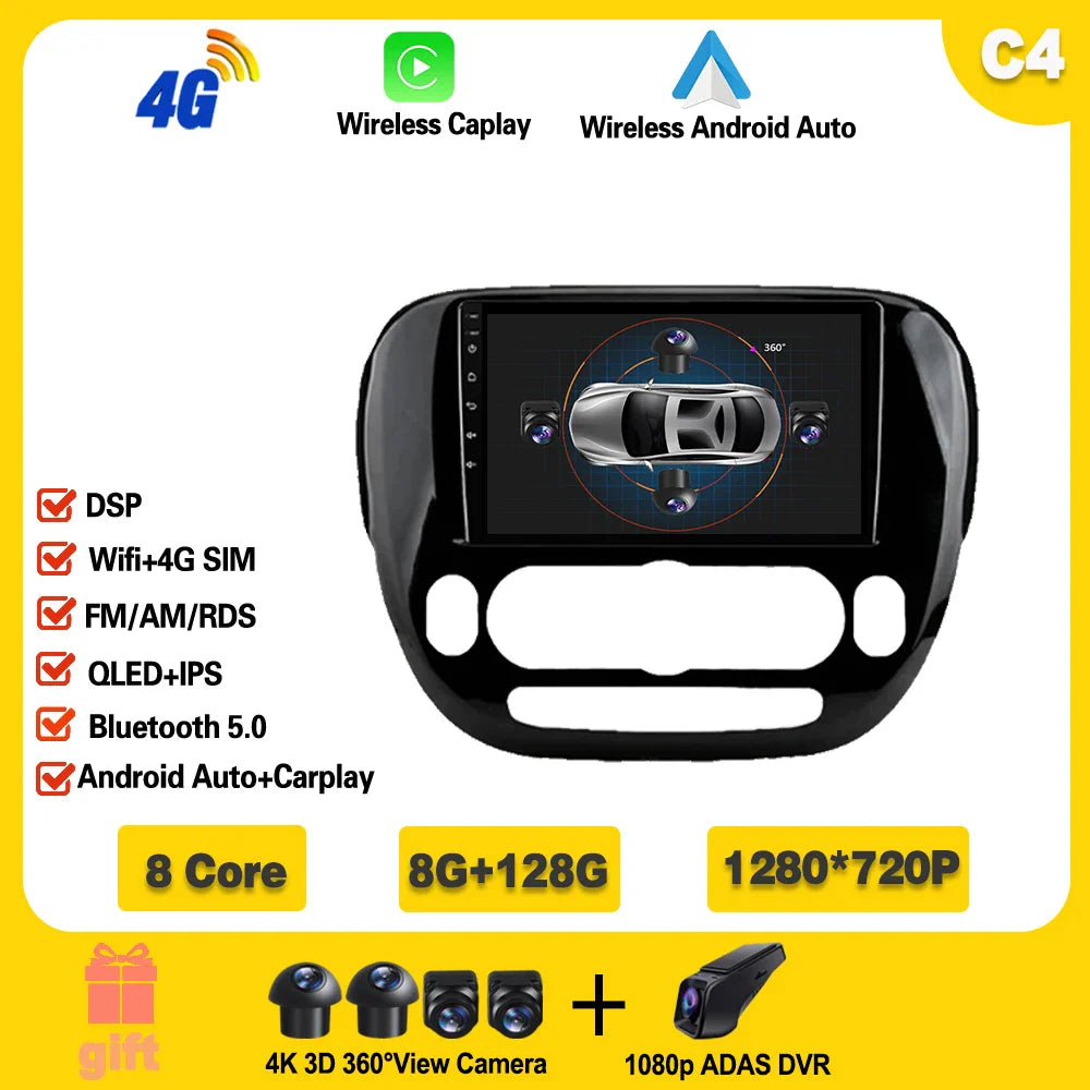 Carplay Auto WiFi For Kia Soul 2 PS 2013 - 2019 Android 14 Car Radio Multimedia Video Player Navigation GPS No 2din 2 din dvd Ferrari Android host