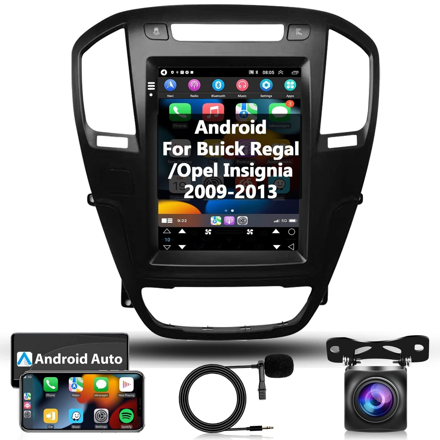 For Buick Regal 2009-2013 Opel Vauxhall Insignia 2009-2013 Android Car Stereo with Carplay, Sovob 9.7 Inch Touch Screen Car Radio with GPS Navigation Bluetooth FM RDS HiFi WiFi + Backup Camera