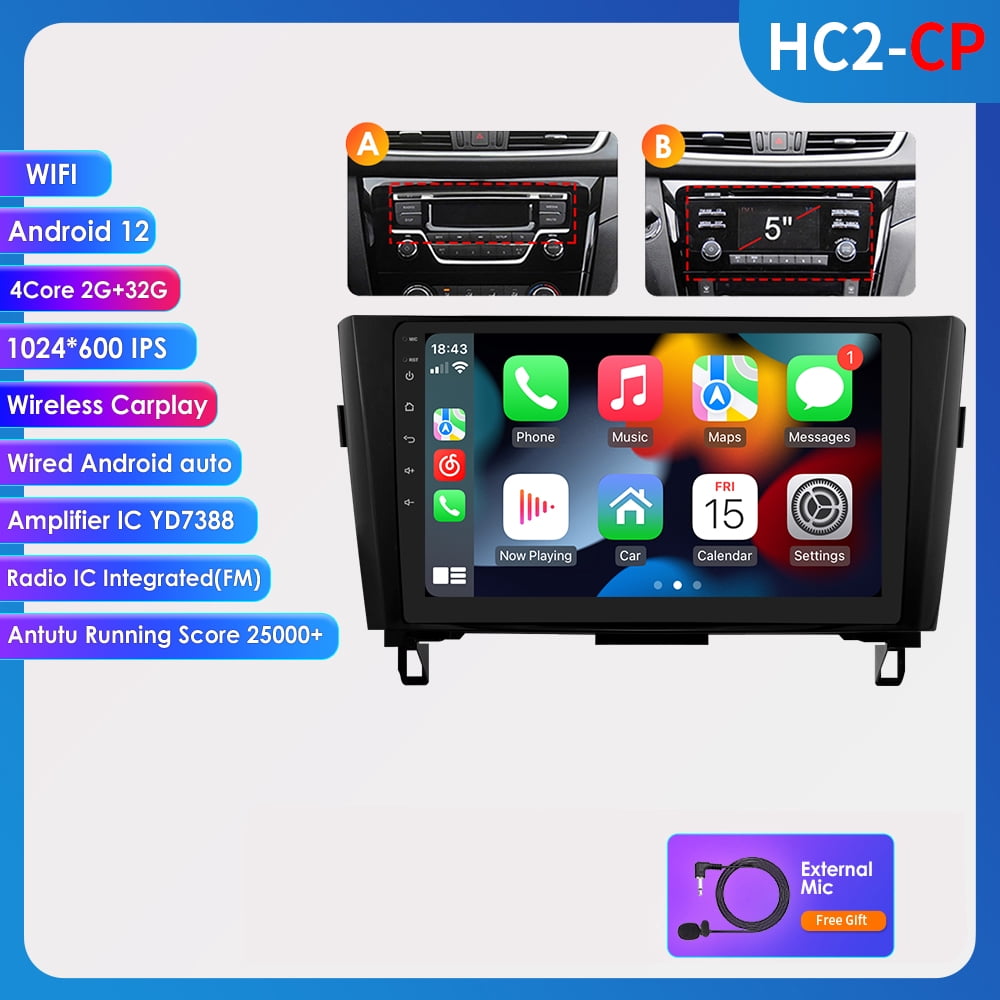 For Nissan X-Trail 3 Rogue Qashqai 2 2013-2017 Bluetooth Android 12 Wifi 2+32GB Car Stereo Radio Head Unit GPS Navigation Wireless Apple Carplay