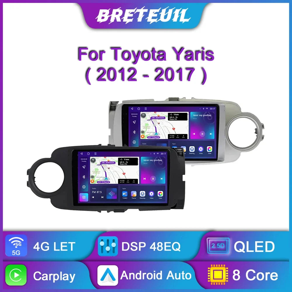 For Toyota Yaris 2012 - 2017 Android Car Radio Multimedia Video Player GPS Navigation Carplay QLED Touch Screen Auto Stereo DSP Ferrari Android host