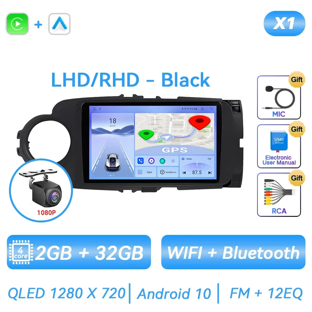For Toyota Yaris 2012 - 2017 Android Car Radio Multimedia Video Player GPS Navigation Carplay QLED Touch Screen Auto Stereo DSP Ferrari Android host