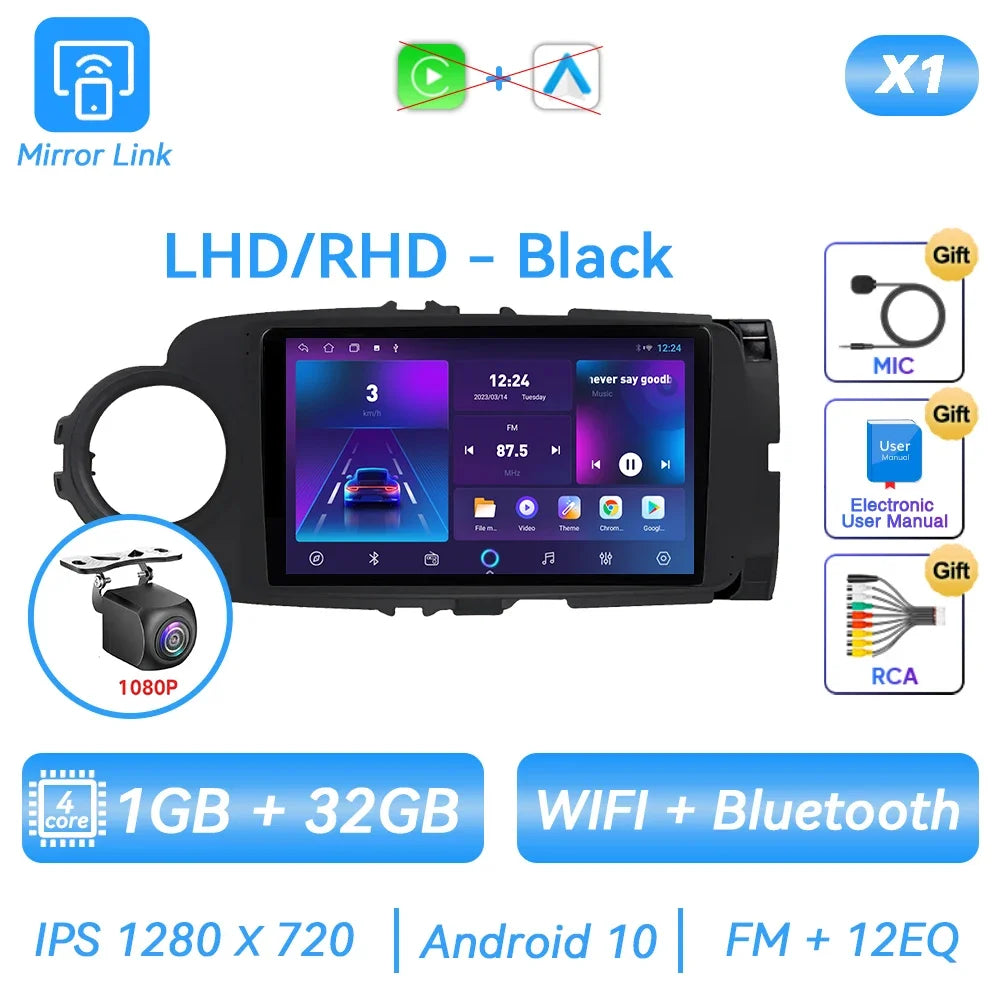 For Toyota Yaris 2012 - 2017 Android Car Radio Multimedia Video Player GPS Navigation Carplay QLED Touch Screen Auto Stereo DSP Ferrari Android host